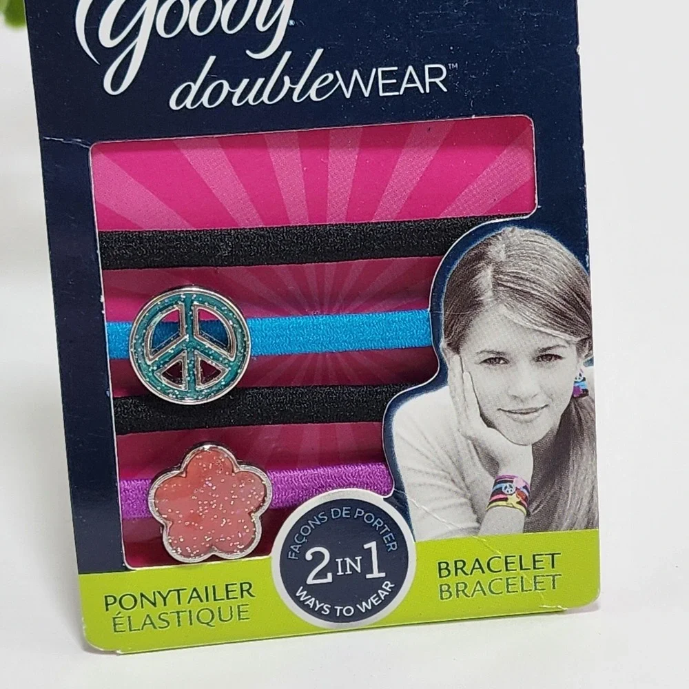 Goody Double Wear 2-in-1 PonyTailer Elastic & Bracelet 4 Pcs Peace & Flower
